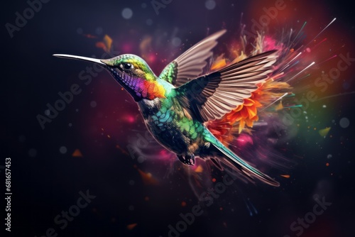 A Dazzling Display of Colors: A Colorful Hummingbird in Mid-Flight