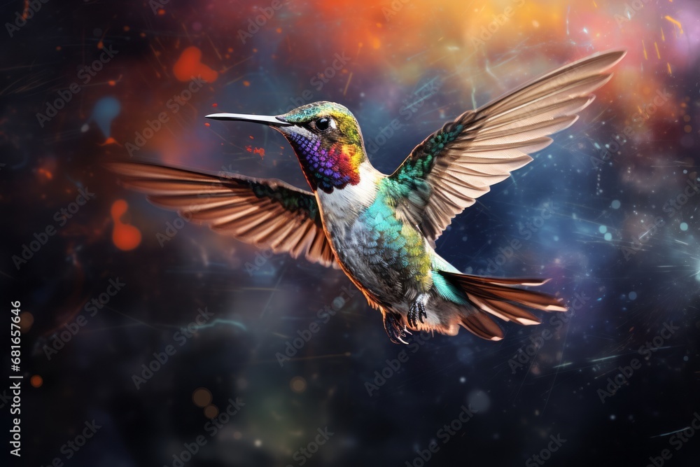 Obraz premium A Colorful Hummingbird in a Graceful Flight of Vibrant Feathers