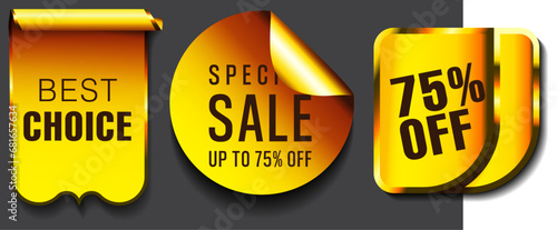 Gold Price Realistic Tag Design Set. Banner, tag, label, poster Vector illustration photo