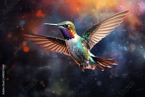 A Colorful Hummingbird in a Graceful Flight of Vibrant Feathers © Marius