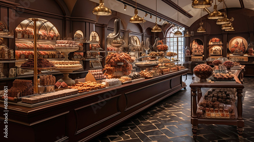 Large selection of chocolates in a luxury chocolate shop