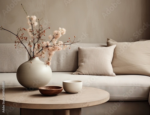 neutral decor with gray sofa Generative AI