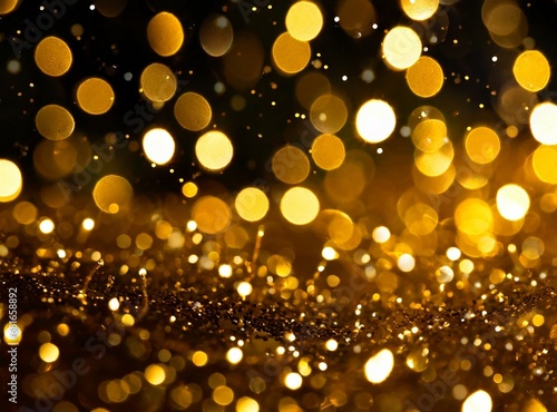Golden christmas particles and sprinkles for a holiday celebration like christmas or new year. shiny golden lights. wallpaper background for ads or gifts wrap and web design © D'Arcangelo Stock
