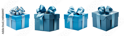 Set of Blue gift box and ribbon - Isolated Transparent PNG - Various Angles, Sizes, Models, Shapes