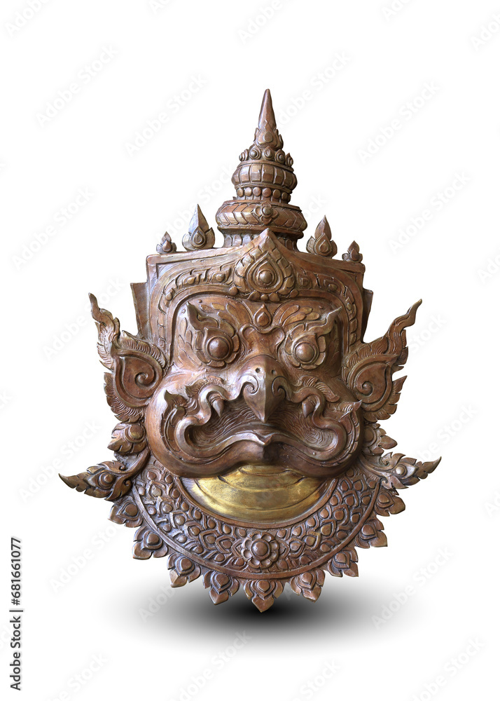 Thai style mask decoration isolated on white background with clipping path.
