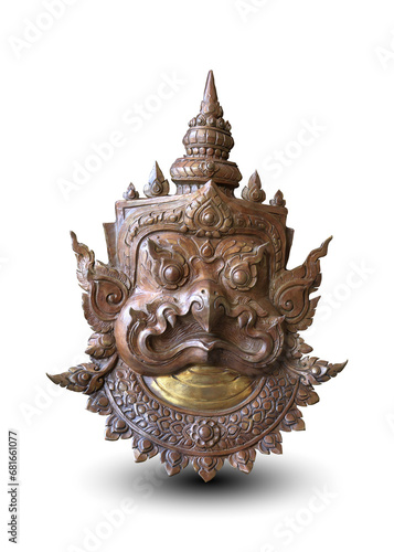 Thai style mask decoration isolated on white background with clipping path. 
