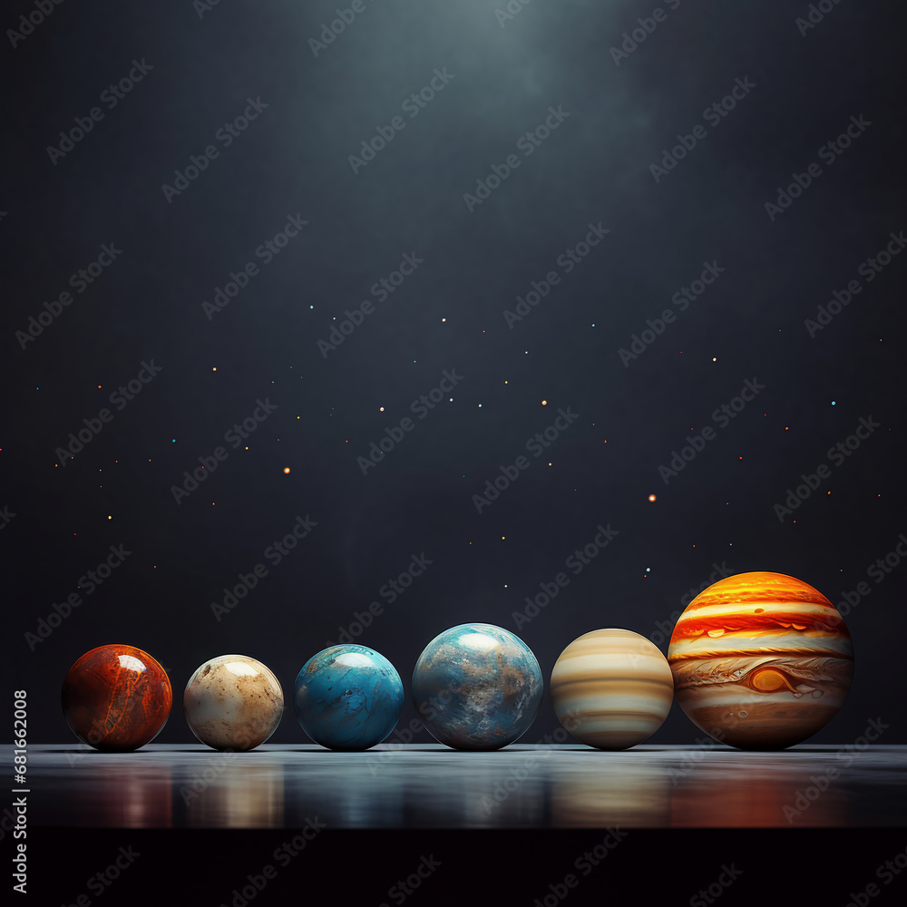 Solar system with planets, stars and galaxies on dark background. 3d render Solar system with planets, stars and galaxies on dark background. 3d render