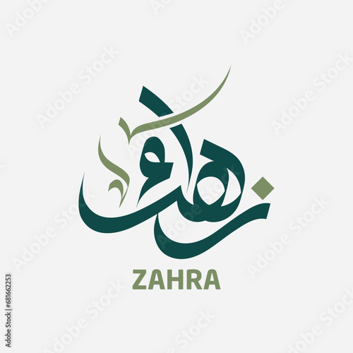 Zahra Name Digital Arabic Calligraphy  photo