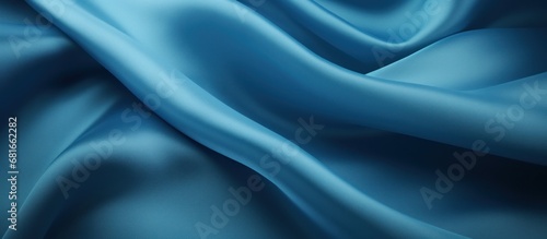 Beautiful Waves on Blue Silk Fabric Texture background. AI generated image