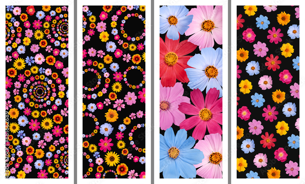 Collection of bright floral backgrounds for bookmark design or cell phone wallpaper.