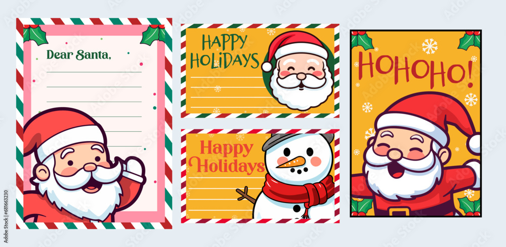 Christmas Character Illustration Vector on Decorated Paper: Set Collection Template for Christmas Letter to Santa Claus and Card
Christmas Character Illustration Vector on Decorated Paper: Set Collection Template for Christmas Letter to Santa Claus and Card