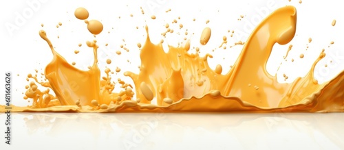 Close up Melting yellow cheese with splash white background. AI generated image