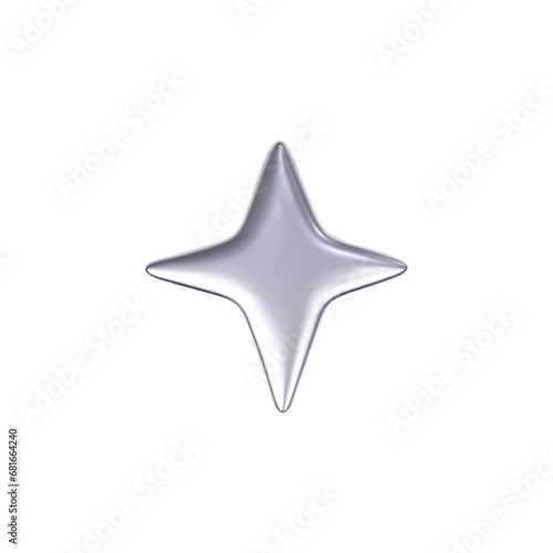 3d chrome star in y2k futuristic style isolated on white background. Render 3d cyber chrome galaxy emoji with falling and flying stars, blings and sparks. 3d vector y2k illustration.