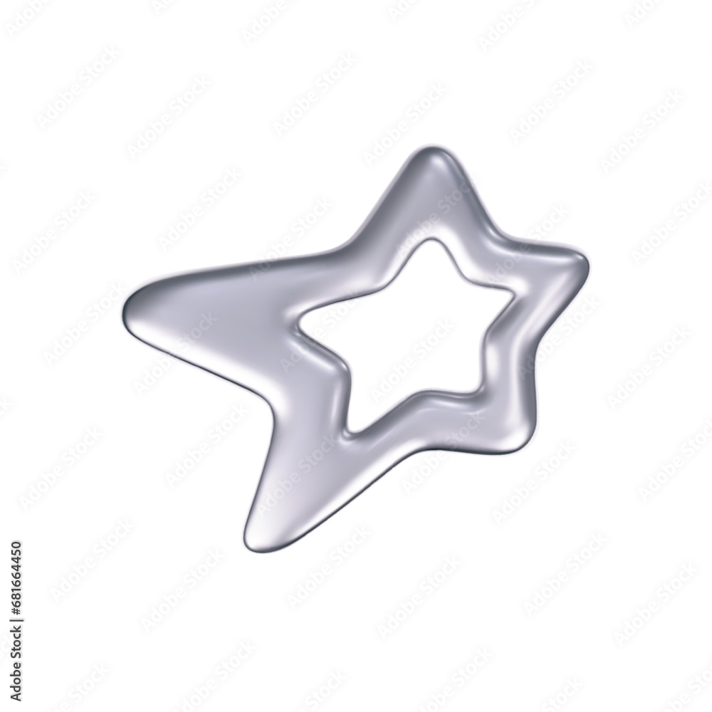 3d chrome outline star in y2k futuristic style isolated on white background. Render 3d cyber chrome galaxy emoji with falling and flying stars, blings and sparks. 3d vector y2k illustration. 3d chrome outline star in y2k futuristic style isolated on white background. Render 3d cyber chrome galaxy emoji with falling and flying stars, blings and sparks. 3d vector y2k illustration.