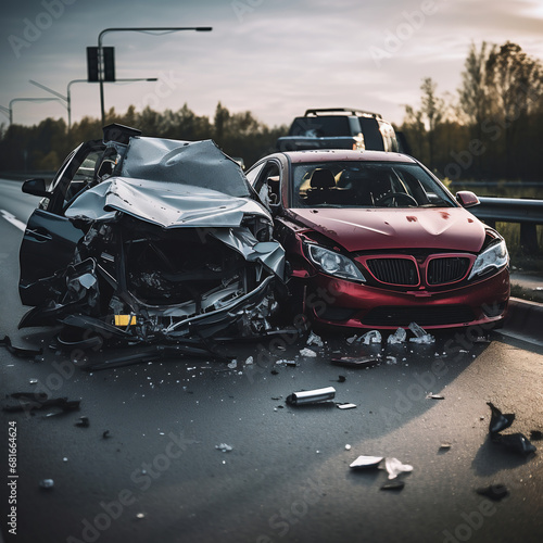 Car accident on the road. Car crash on the road. Road accident © Soeren