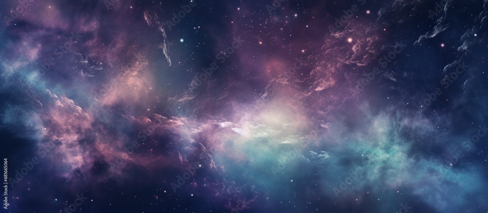 Panoramic nebula of Space scene with planets, stars and galaxies background. AI generated