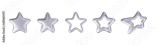 3d chrome stars set in y2k futuristic style isolated on dark background. Render 3d cyber chrome galaxy emoji with falling and flying stars, blings and sparks. 3d vector y2k illustration.