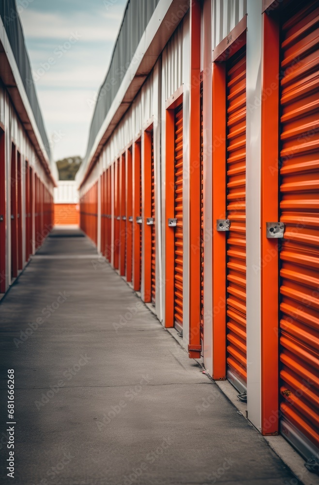 row of orange storage units