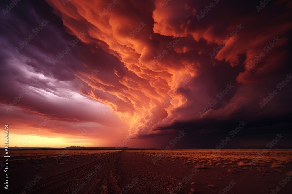 Stormy sky at sunset with purple and pink clouds