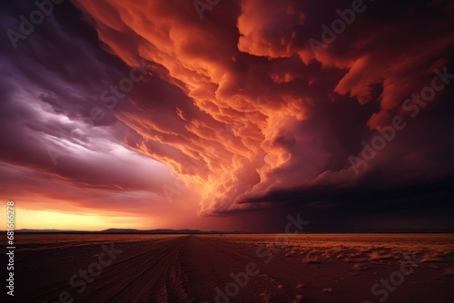 Stormy sky at sunset with purple and pink clouds