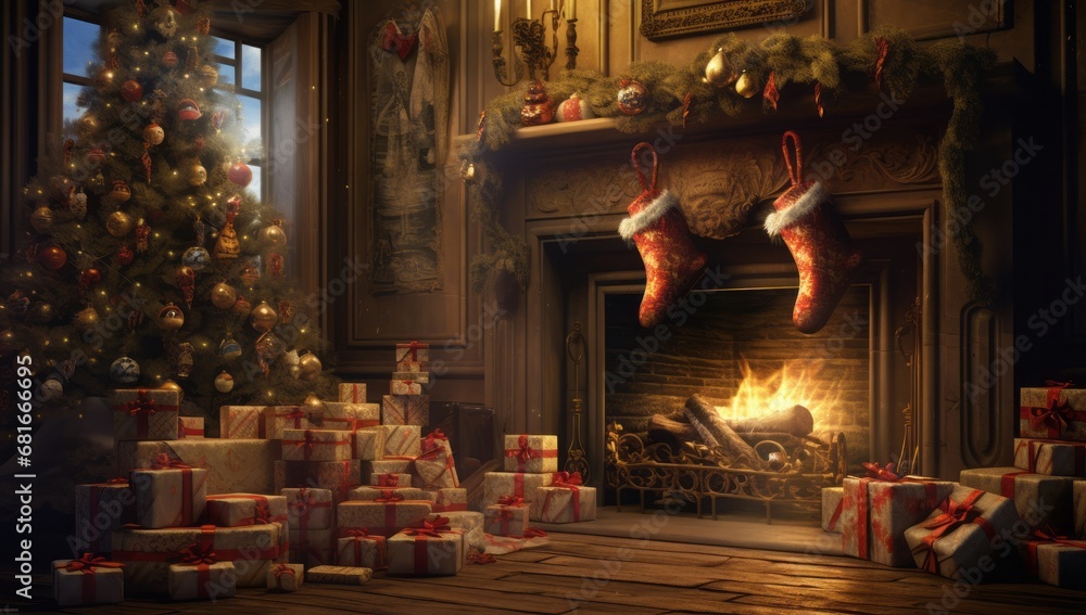 Festive Fireplace: Warmth, Gifts, and Holiday Spirit