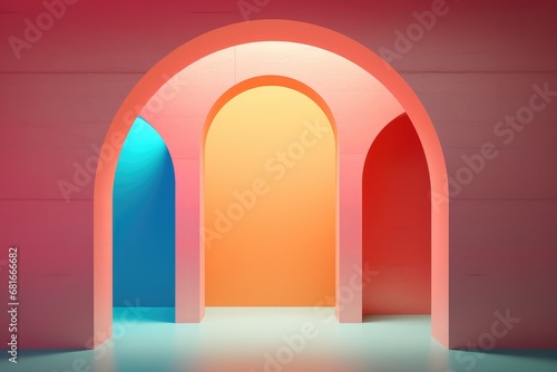 arches with blue, yellow and red arches in the background