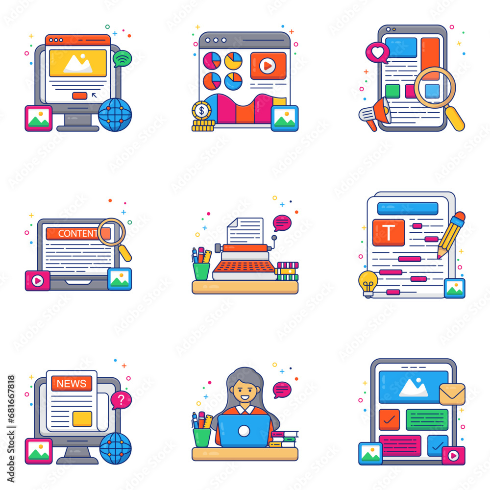 Pack of Article Writing Flat Icons
Pack of Article Writing Flat Icons