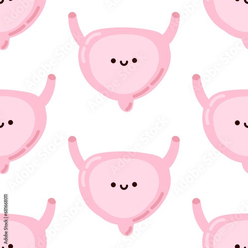 Seamless pattern cute kawaii human organ. Happy bladder isolated on white background, children's illustration in flat style. photo