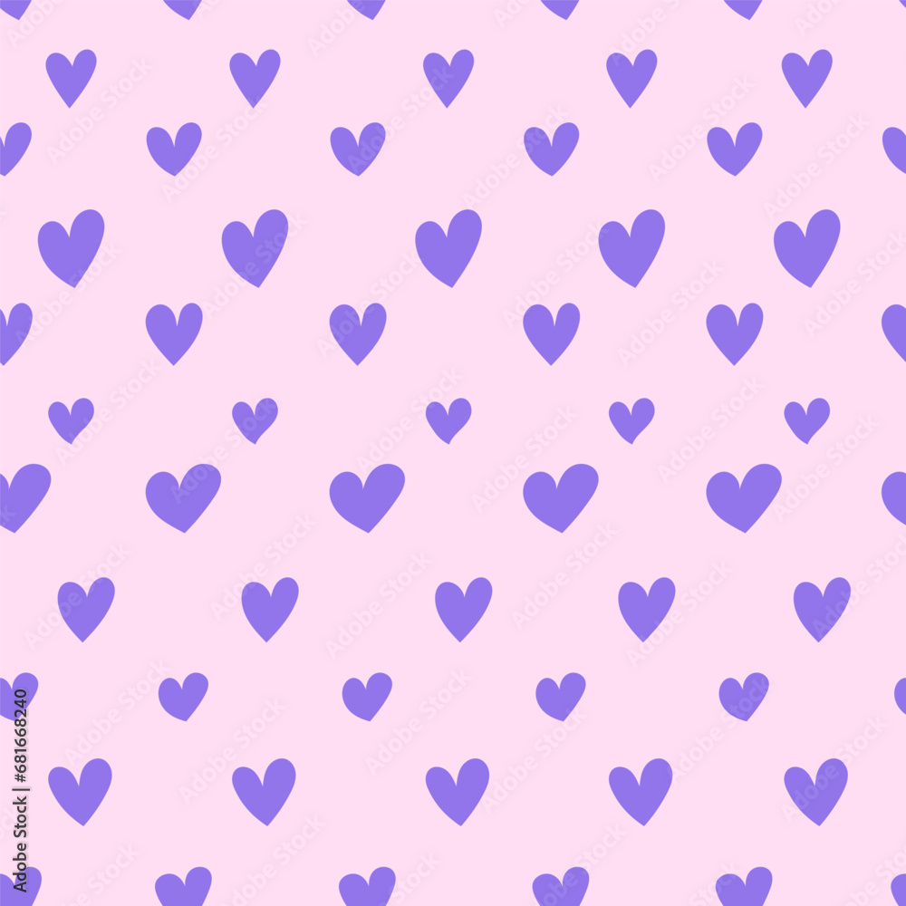 Violet heart seamless pattern in flat style. Cute vector illustration. Endless hand drawn romantic print.