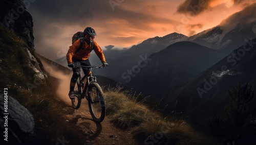 Man Riding a Mountain Bike Down a Thrilling Trail © Marius