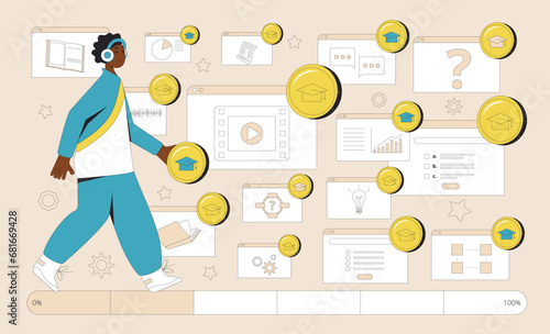 Gamification in learning process. Vector illustration.