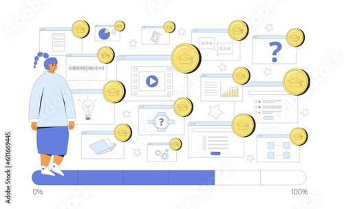 Gamification in learning. Vector flat illustration.