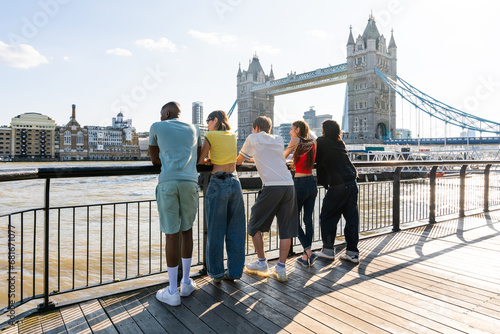 Wallpaper Mural Multiracial group of happy young friends bonding in London city - Multiethnic teens students meeting and having fun in Tower Bridge area, UK - Concepts about youth lifestyle, travel and tourism Torontodigital.ca