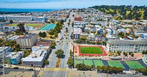 Presidio Middle School track and sports fields with George Washington High School football field aerial San Francisco, CA photo