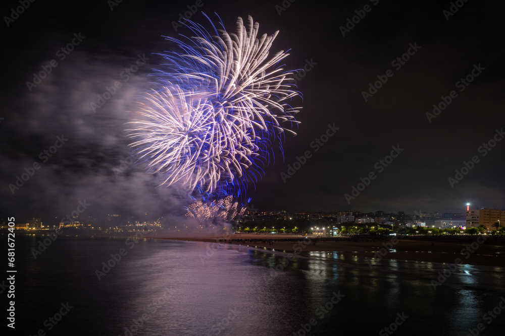 Fireworks during the festival of Semana Grande in Santander, Spain