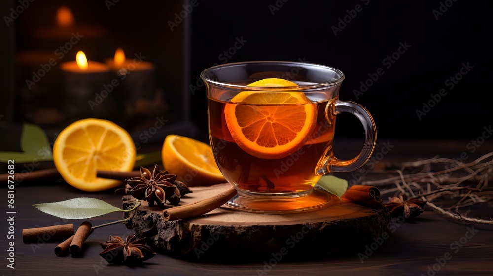 Fragrant tea with cinnamon and orange tangerine Fragrant tea with cinnamon and orange tangerine