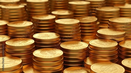 gold coins stacked inside piles stock photo Ai Generative