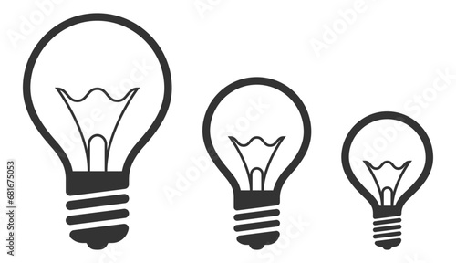 Light bulb icon vector. Llightbulb idea logo concept. Set lamps electricity icons web design element. Led lights isolated silhouette.