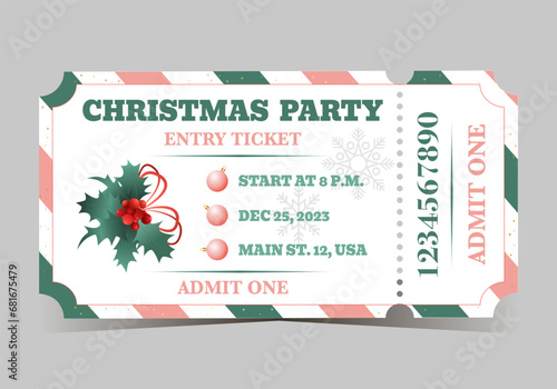 Christmas party colorful ticket template for admit one