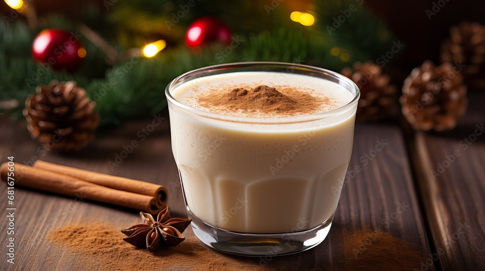 Eggnog conventional christmas drink milkshake with cinnamon Eggnog conventional christmas drink milkshake with cinnamon