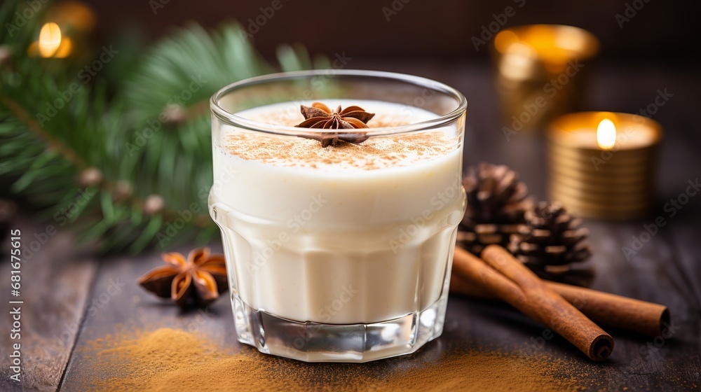 Eggnog conventional christmas drink milkshake with cinnamon Eggnog conventional christmas drink milkshake with cinnamon