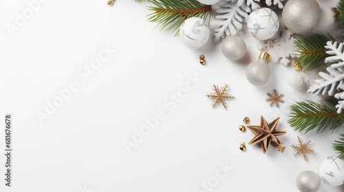 Negligible imaginative level lay of christmas traditional composition and new year . beat see winter christmas enrichments on white background with clear space for content