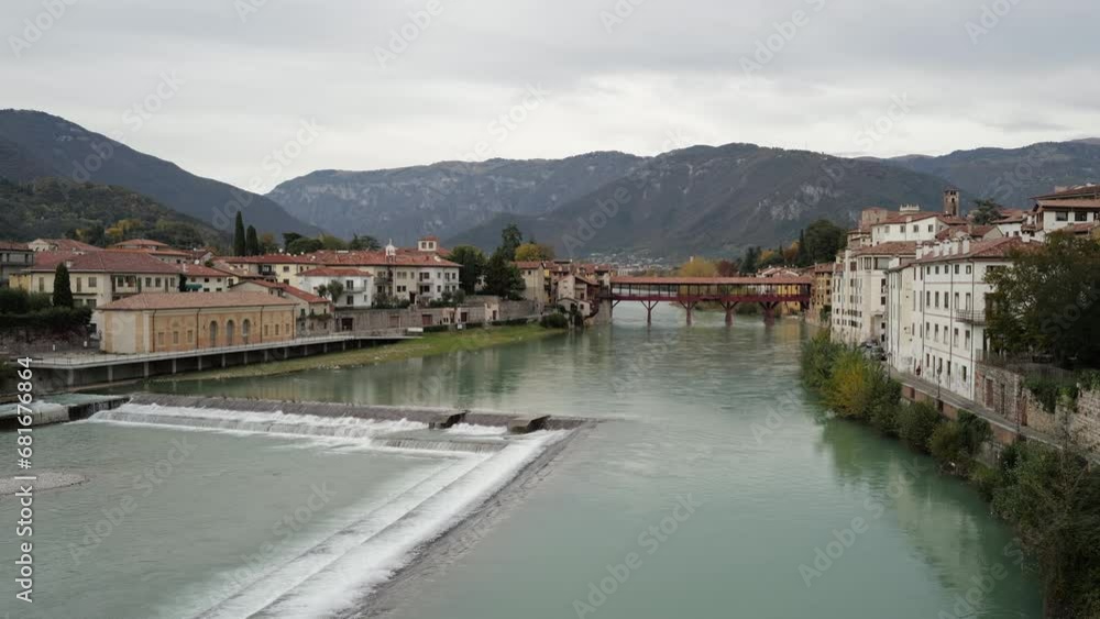 Bassano del Grappa, Italy - Ponte degli Alpini and views of the Brenta river Bassano del Grappa, Italy - Ponte degli Alpini and views of the Brenta river
