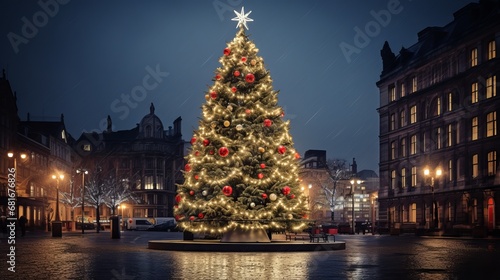 Huge city christmas tree with numerous lights