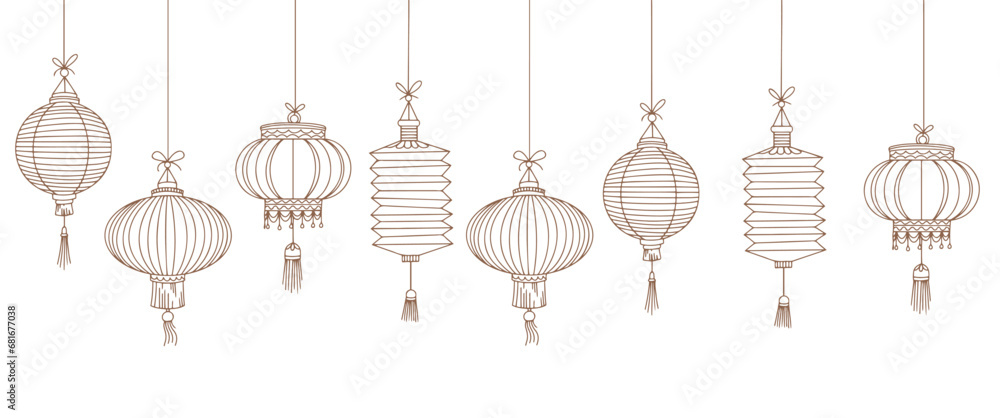 Chinese lantern drawing. Chinese new year background Vector illustration - obrazy, fototapety, plakaty 
