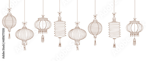 Chinese lantern drawing. Chinese new year background Vector illustration