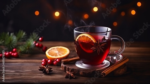 Sweet conventional drink for christmas and winter on table with ruddy beautifications