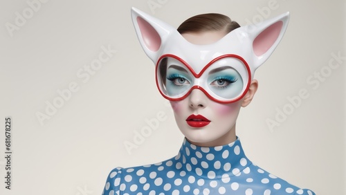 Chic Feline Elegance in Polka Dot Fantasy.