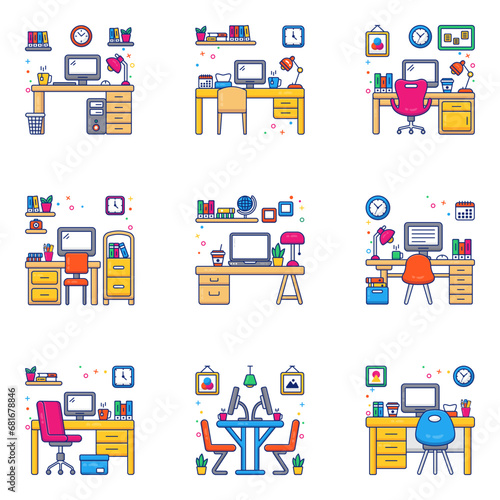 Pack of Workspace Flat Icons

