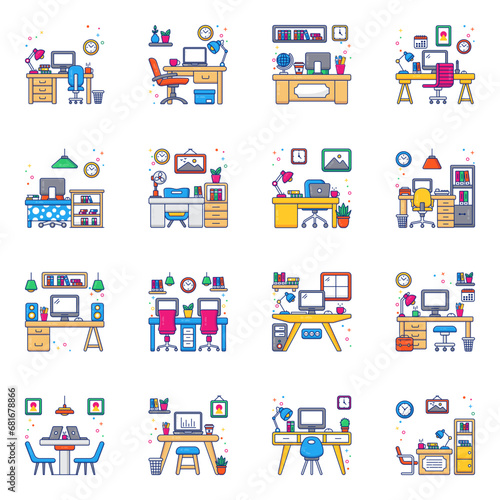 Pack of Workplace Flat Icons